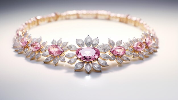 Collar de mujer de oro con diamantes y canalé rosa