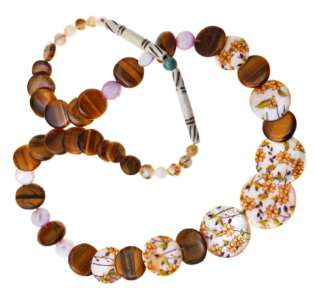 Collar de nácar ojo de tigre tallado hueso