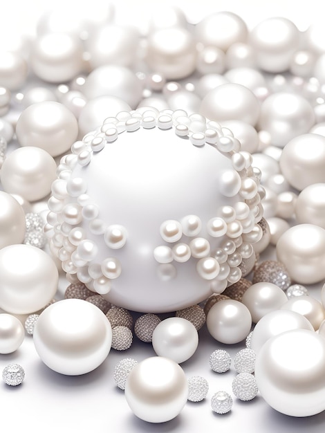 Foto un collar de perlas blancas con cuentas de plata y cuentas de plata