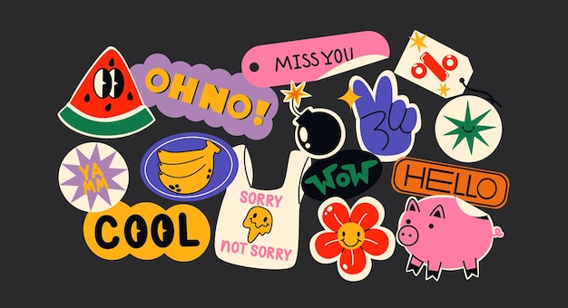 Collection of colorful retro style stickers and badges