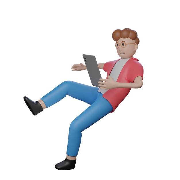 College-Student fliegt mit Tablet 3D-Illustration