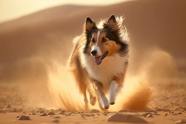 Un Collie corriendo por un paisaje desértico IA generativa