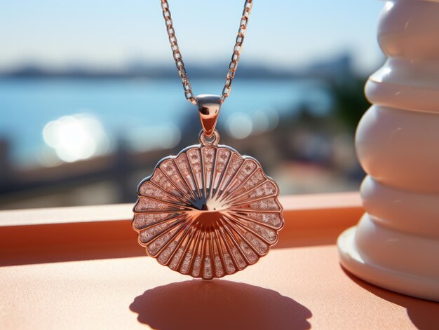 Foto un collier coquillage suspendu sur un fond d'ocan avec des rayons de soleil filtrant travers