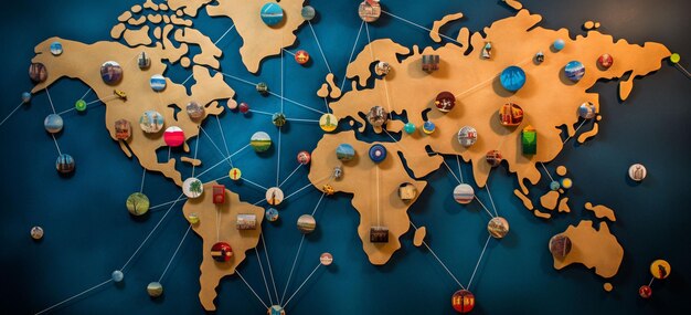 Coloca iconos populares de las redes sociales en diferentes continentes en un mapa del mundo