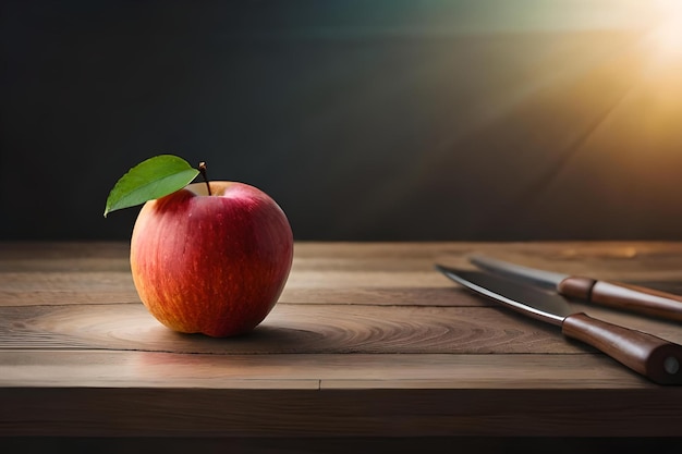 Se coloca una manzana mordida en la mesa.