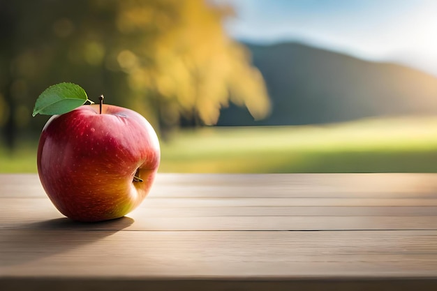 Se coloca una manzana mordida en la mesa.