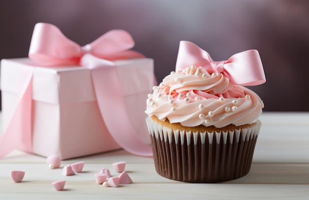 se coloca un pastel junto a una caja de regalos