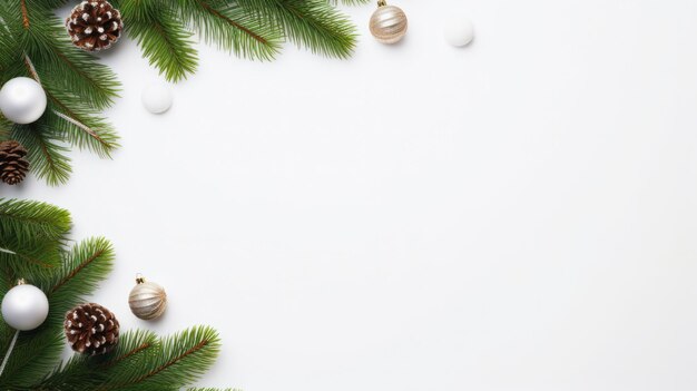 Foto colocação plana de decorações de natal em fundo branco por ai generative