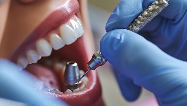 Colocación de implantes dentales en rojo claro y gris claro