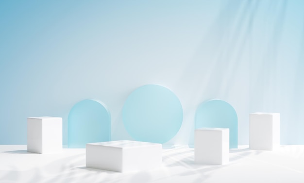 Colocación mínima del producto en un podio blanco para la presentación del producto Ilustración 3D