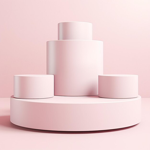 Foto colocación del producto podio rosado fondo blanco