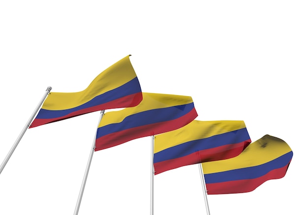 Colombia banderas en una fila con un fondo blanco 3D Rendering