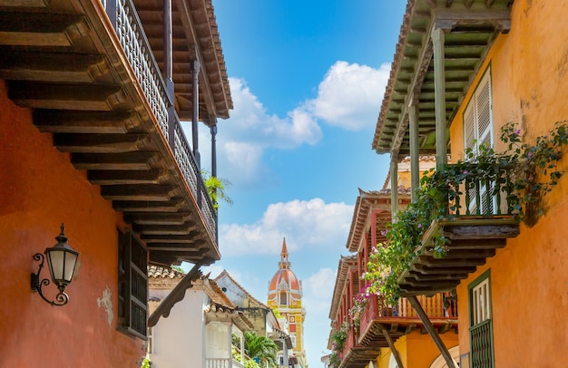 Colômbia Cartagena Walled City Cuidad Amurrallada e edifícios coloridos no centro histórico da cidade