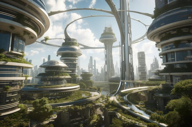 Una colonia espacial futurista con edificios imponentes y un diseño elegante que orbita alrededor de la tierra