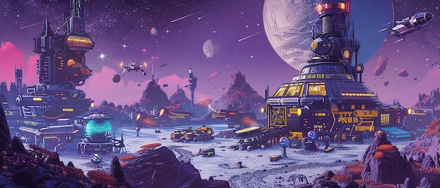 Colonia espacial futurista con tecnología avanzada