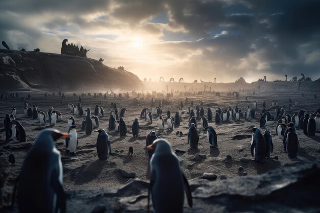 Colonia de pingüinos generada por IA