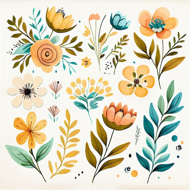 Coloque flores e deixe a ilustração floral em aquarela pintada com a tecnologia Generative AI