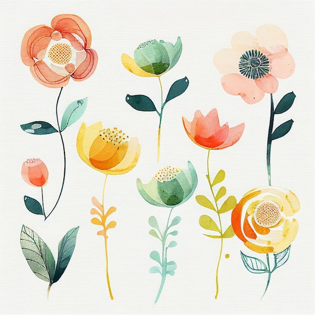 Coloque flores e deixe a ilustração floral em aquarela pintada com a tecnologia Generative AI