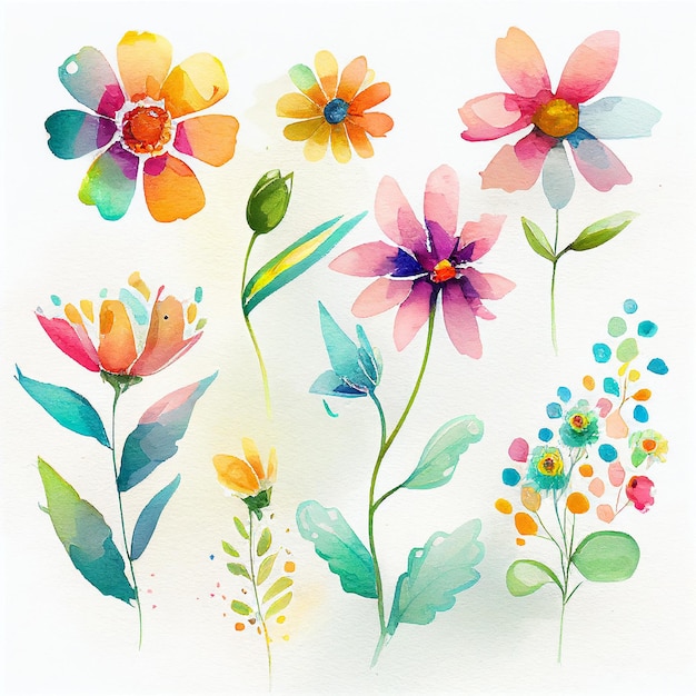 Coloque flores e deixe a ilustração floral em aquarela pintada com a tecnologia Generative AI