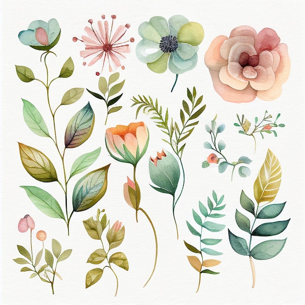 Foto coloque flores e deixe a ilustração floral em aquarela pintada com a tecnologia generative ai