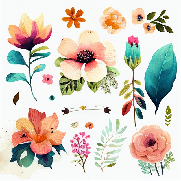 Foto coloque flores e deixe a ilustração floral em aquarela pintada com a tecnologia generative ai