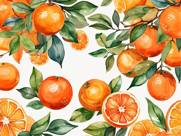 Color de agua Naranjas patrón sin costuras Frutas Fondo
