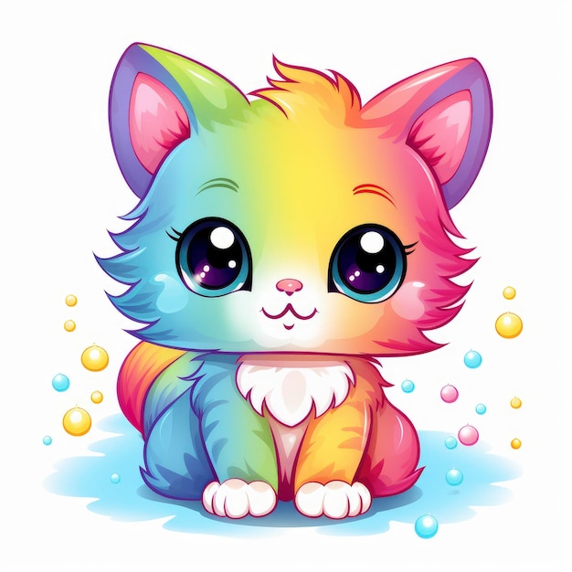 El color del arco iris Kawaii gatito simple fondo blanco v 52 ID de trabajo 91d968645c8b4a2487ee3374196085b5