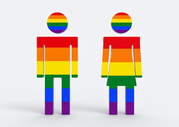 Color del arco iris de LGBT en el fondo blanco masculino de OM del símbolo del icono del género masculino y femenino.