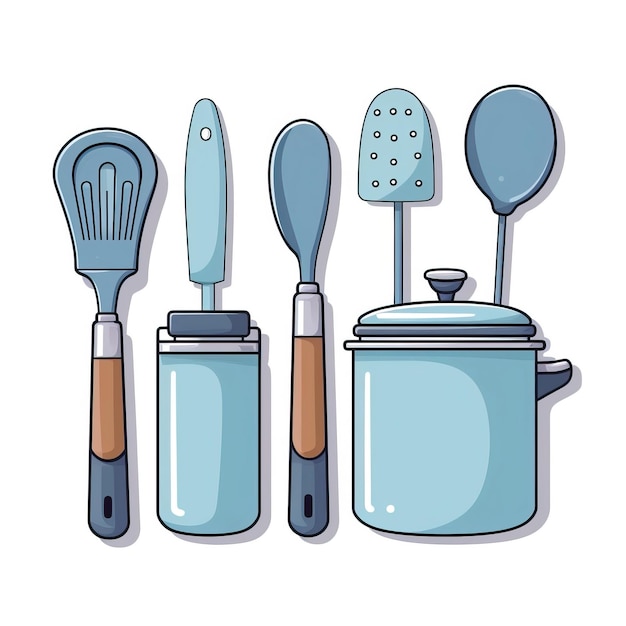 Foto color azul utensilios de cocina vector de dibujos animados fondo blanco