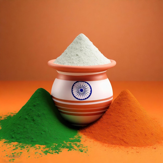 El color de la bandera de la India el podio de la olla el color del polvo de la mano el color de HOLI el color rojo el color naranja el color blanco