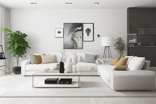 Color blanco Diseño interior moderno de la sala de estar Se inspira para su sala de estar