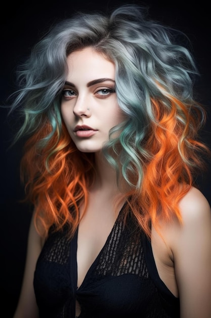 El color de este cabello es un naranja brillante y azul.