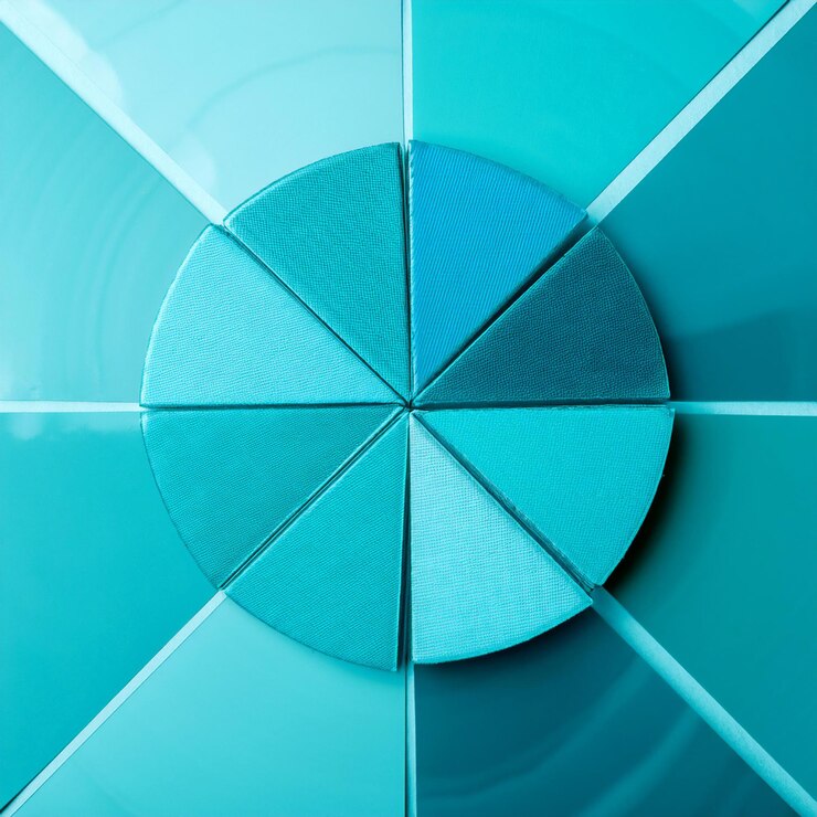 Foto el color cian y sus aplicaciones con elementos como paletas de colores, muestras de diseño y imágenes temáticas de cian que simbolizan el diseño de la teoría del color y la estética visual