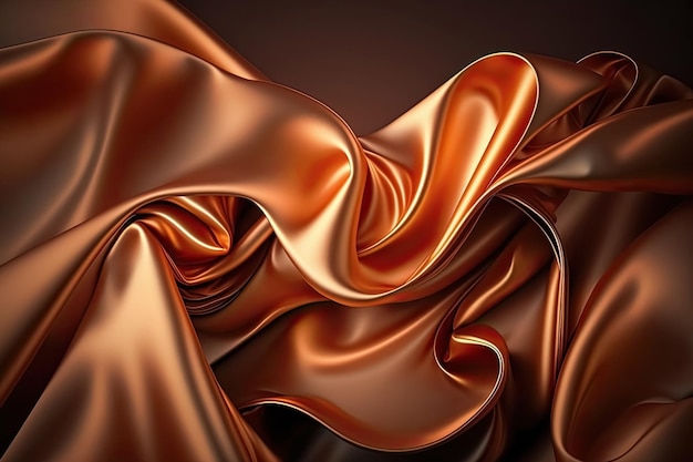 Color cobre abstracto plástico brillante seda o satén fondo ondulado IA generativa