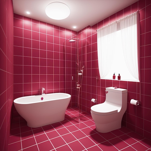 Color interior de baño Viva Magenta del año 2023. Plantilla moderna, color rojo carmesí burdeos.