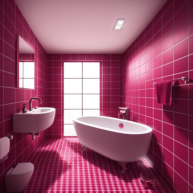 Color interior de baño Viva Magenta del año 2023. Plantilla moderna, color rojo carmesí burdeos.