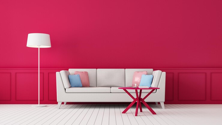 Color interior de la habitación Viva Magenta del año 2023 - Representación 3D