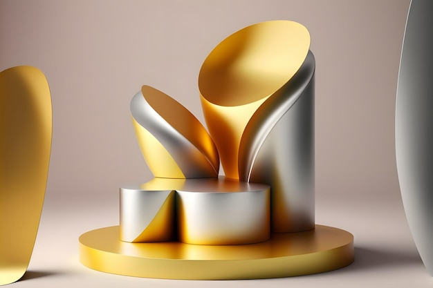 Color metal podio reflejo formas geométricas art deco colores pastel Escaparate para productos de belleza 3d render