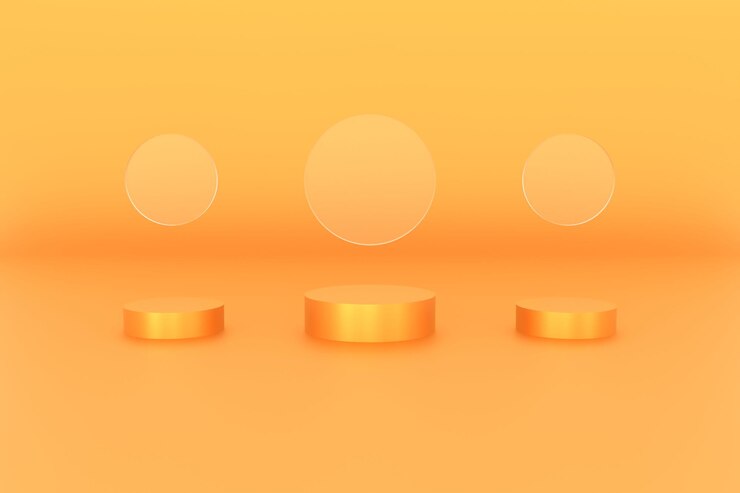 Color naranja de la plataforma 3d para el escenario de fondo del producto o podio y plataforma en blanco con vidrio