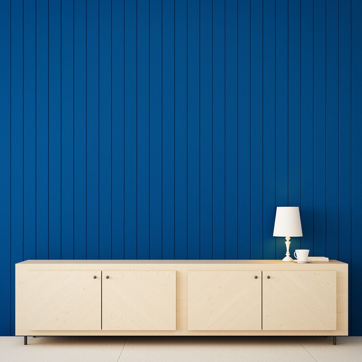 Color de pared azul clásico para hogar e interior / representación 3D