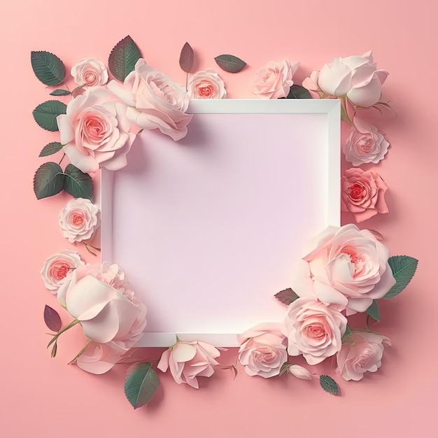 Color romántico en rosas pastel de marco cuadrado con concepto de licencia