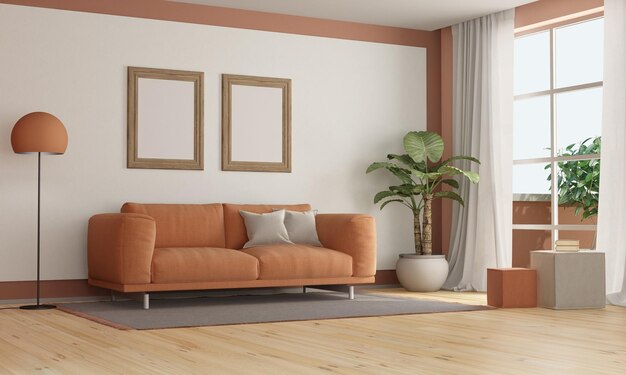 El color de tendencia del fuzz de melocotón del año 2024 con un sofá elegante
