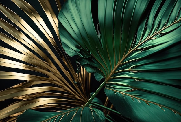 Color de tono metálico audaz de monstera tropical y fondo de hoja de palma