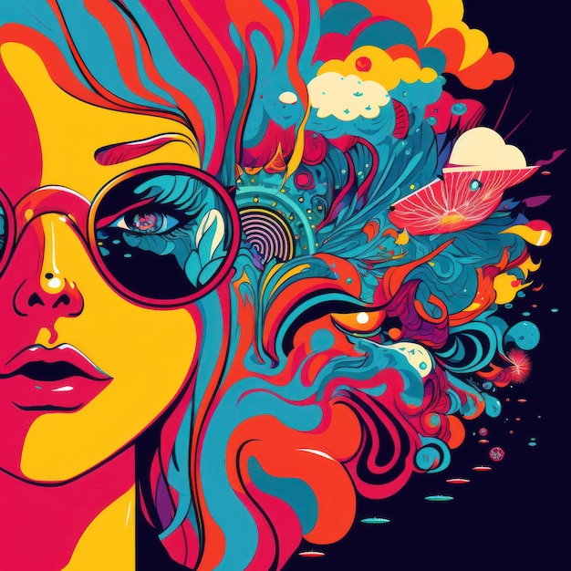 Color vibrante ilustración plana moda retro hipster psicodélico estilo de dibujos animados