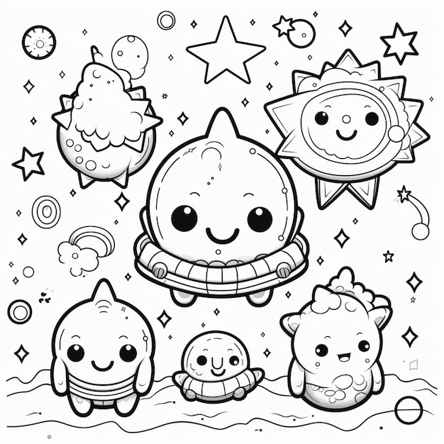 Coloração Kawaii Space para Crianças