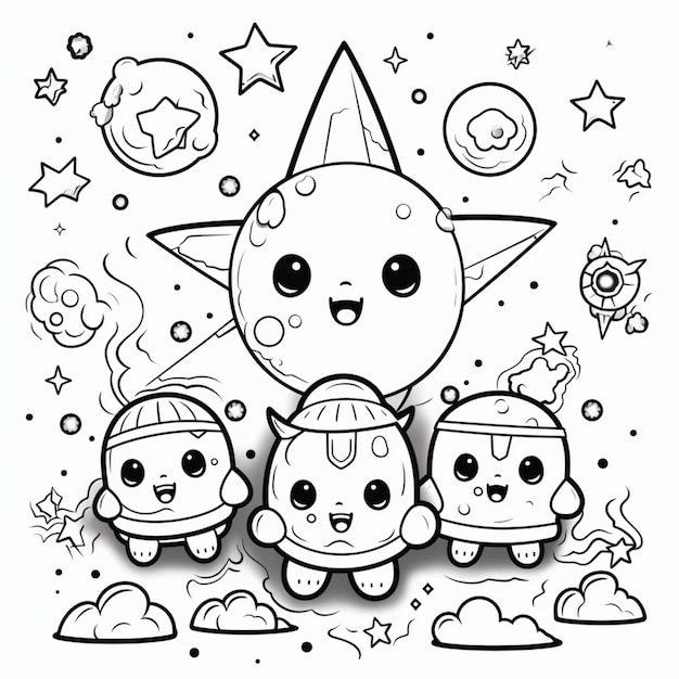 Coloração Kawaii Space para Crianças