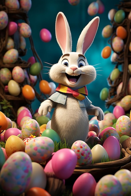 Foto colorear páginas de arte de estilo pixar en 3d con el cuerpo completo la gran aventura del conejo de pascua