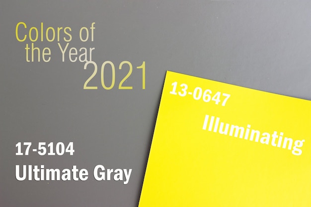 Colores del año 2021. Fondo amarillo gris, concepto de singularidad. Idea, innovación