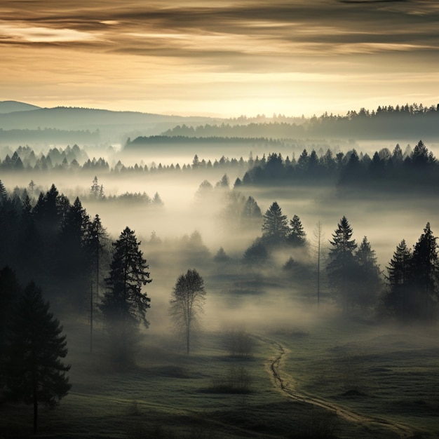 Los colores apagados de un paisaje matutino brumoso