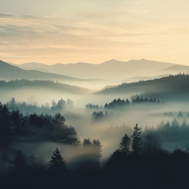 Los colores apagados de un paisaje matutino brumoso